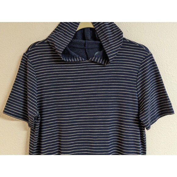 Women's LIFE IS GOOD Hooded Short Sleeve Blue/White Striped Long Maxi Dress M - Picture 2 of 12